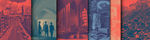 Plakat konferencji. Pięć pokolorowanych, starych zdjęć. Od lewej Ratusz Głównego Miasta, kobieta oglądająca wystawę, wnętrze muzeum, Sala Czerwona w Ratuszu Głównego Miasta, ruiny miasta po wojnie.
