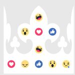 Grafika. Biała korona. Ozdobiona ikonami wyrażającym emocje w mediach społecznościowych.