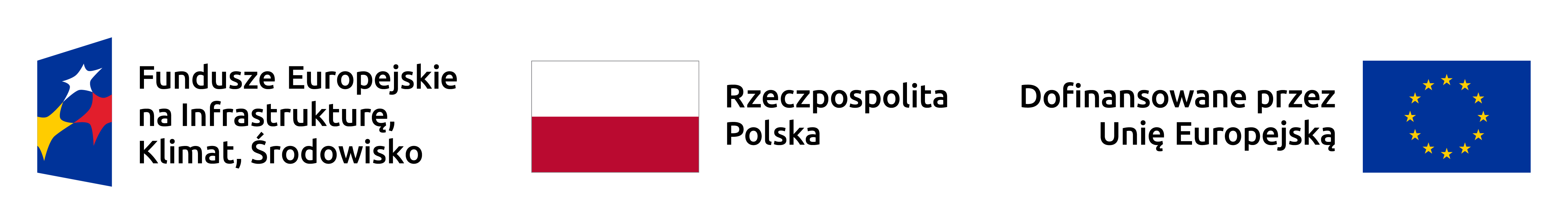Logotypy: Fundusze Europejskie, flaga Polski z napisem Rzeczpospolita Polska oraz napis Dofinansowane przez Unię Europejską z flagą UE.