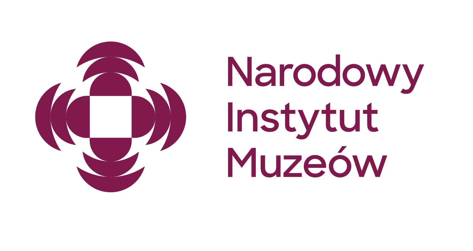 Logotyp Narodowego Instytutu Muzeów w kolorze purpurowym. 