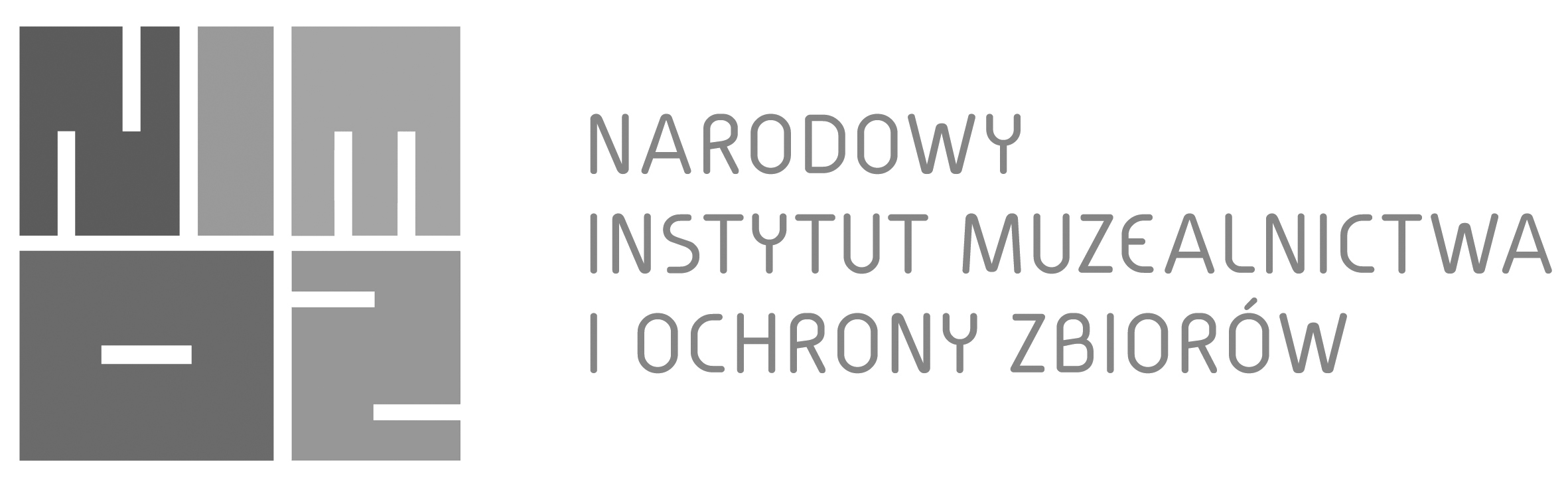 Logotyp Narodowego Instytutu Muzealnictwa i Ochrony Zbiorów - wersja szara. 