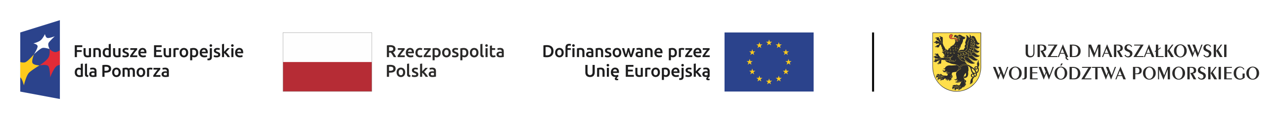 Logotypy Unii Europejskiej, Rzeczpospolitej Poskiej oraz Urzędu Marszałkowskiego Województwa Pomorskiego